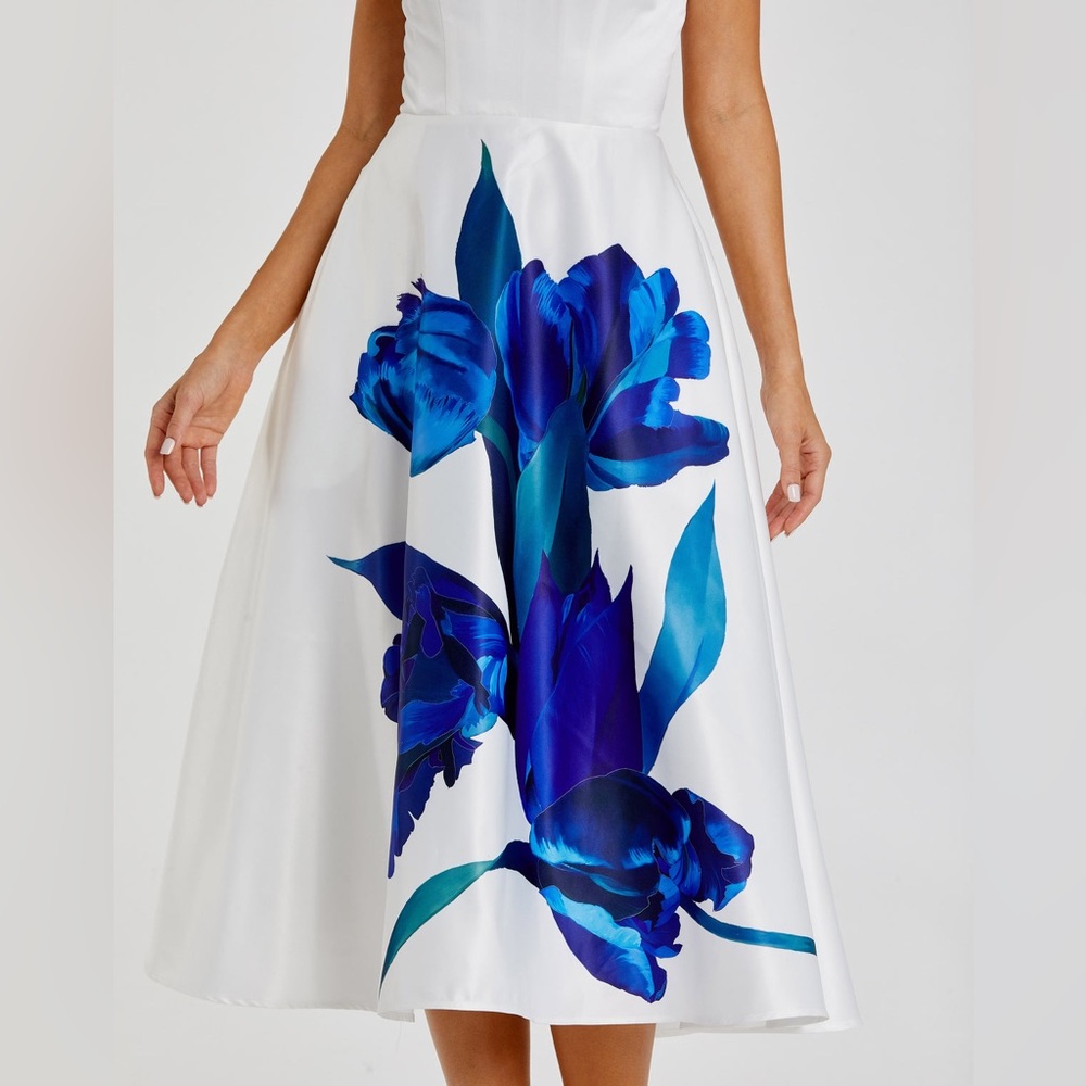 MAC DUGGAL
White Strapless Satin Midi Dress With Flower Print - Picture 5 of 6